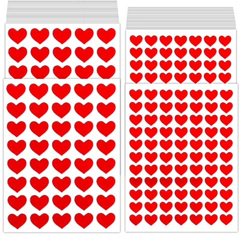 Aster 1170 Stück Herz Aufkleber, Selbstklebend Rote Herzen Sticker, Herzform Etiketten für Valentinstag Ostern Hochzeit Gästebuch Geschenkbeutel DIY Handwerk Umschlagsiegel Dekoration, Rot