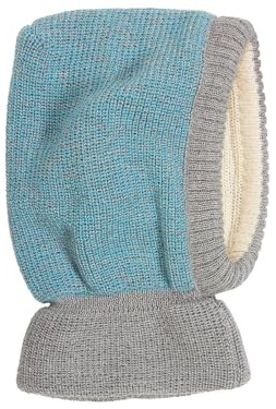 Bio Baby und Kinder Schalmütze 100% Bio-Baumwolle (kbA) und Schurwolle, Blau Melange, 46/48