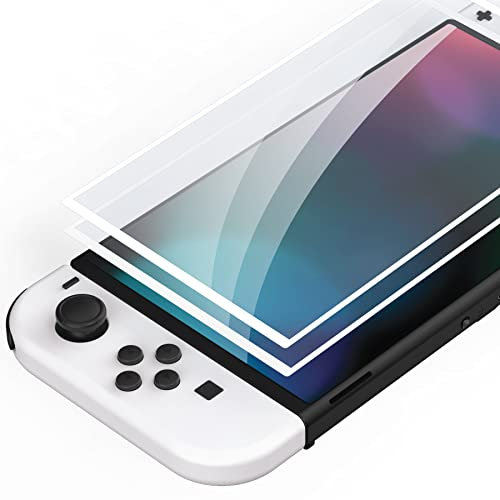 playvital Protection d'Écran pour Switch OLED,2 PCS Verre Trempé Film Protecteur pour Nintendo Switch OLED avec Bordure,Anti-Rayure/Anti-Empreintes Digitales/Incassable/sans Bulles-Blanche