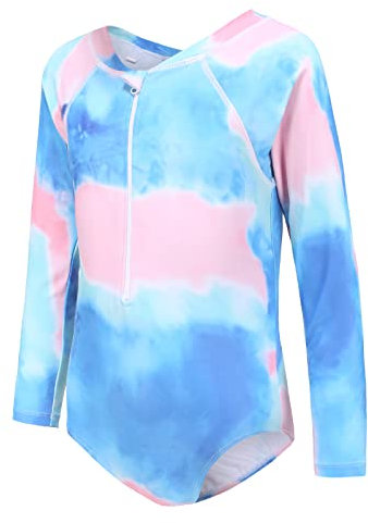 Aisyee Girls Long Sleeve Swimming Costume Kids One Piece Hawaiian Beach Swimwear Long Sleeve Swimsuit Girls 9-10 Years