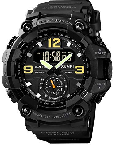 Yuxier Reloj militar para hombre, camuflaje, deportes, al aire libre, impermeable, con fecha, multifunción, con alarma LED, varias horas, Negro -