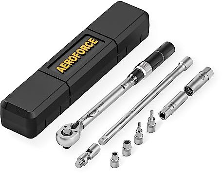 AEROFORCE 9Pcs Magnetic Spark Plug Socket set with 3/8-inch Drive Torque Wrench Set（5-45 Lb.ft/6.8-61.2 Nm）,12-Point Sockets 14mm & 16mm, a 10 Inch Extension bar and a Universal Joint