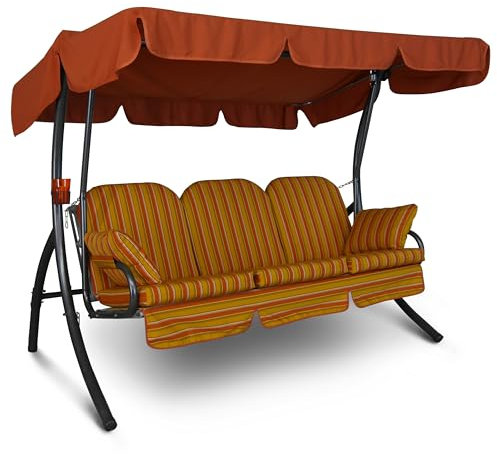 Angerer Freizeitmöbel GmbH Hollywoodschaukel Ibiza - Gartenschaukel Made in Germany - Schaukel zum Sitzen, Liegen und Entspannen - inklusive Bett-Funktion - einfache Montage (Ocker-Orange gestreift)