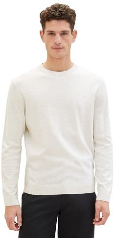 TOM TAILOR Herren Basic Crewneck Pullover aus Baumwolle, 13174 - Soft Vanilla Melange, XXXL