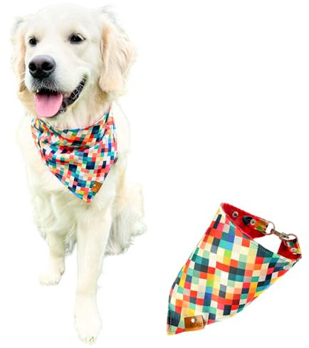 Hundehalstuch mit Metallverschluss, wasserdichtes Hundehalstuch, Verstellbarer Hundehalsschal (Pixel, L)