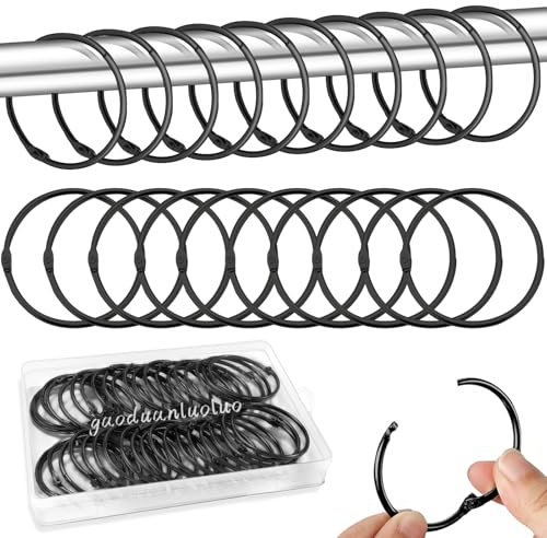 40 Stück Vorhangringe Metall, 50mm Gardinenringe zum Öffnen, Duschvorhang Ringe, Vorhang Hängend Ringe für Duschvorhänge und Gardinenstangen Buchringe (Schwarz)