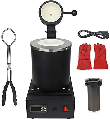 Forno di fusione dei metalli Forno di fusione a induzione per oro, rame, argento Gioielli Alluminio Ferro Acciaio, fusione orafa con protezione in rete e con crogiolo di grafite,Black-110V-1