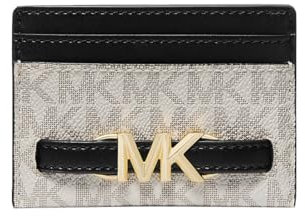 Michael Kors Reed Large Card Holder Wallet MK Signature Logo Leather Vanilla/Black Card Holder