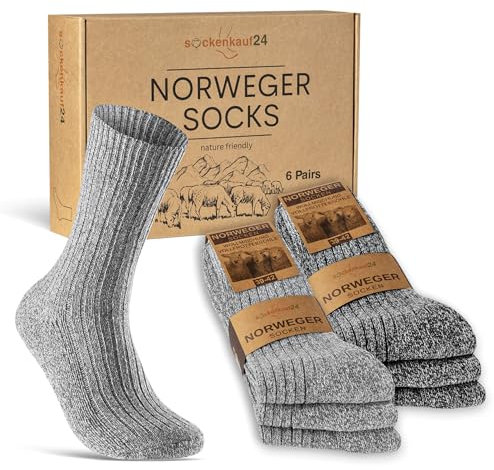 6 Paar Norweger Socken Herren Damen Wintersocken warme Wollsocken 70301T (Grau+Anthrazit Meliert 39-42)