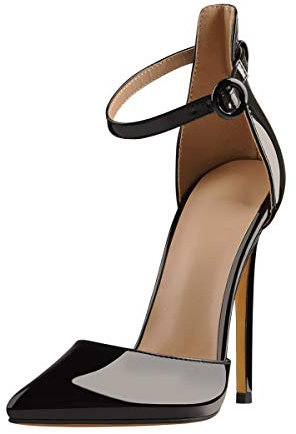 blingqueen Damen High Heels Spitze Stiletto Geschlossene Sandaletten Riemchen Pumps Metallic Schwarz 37 EU