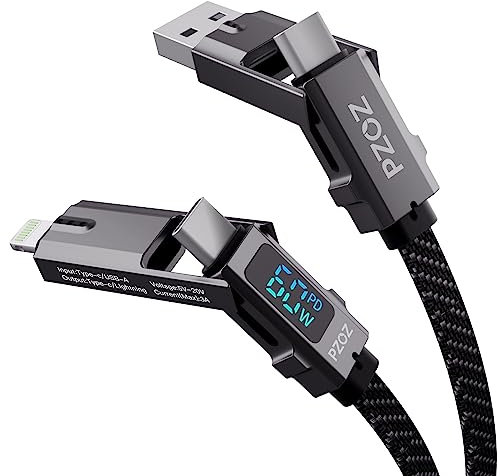 PZOZ 4-in-1 Cavo USB Type-C,USB C a USB C Ricarica Rapida Lega Intrecciato in Nylon Multiplo Cavetto con USB Tipo C Lightning interfaccia Cavo per iPhone 16/15/14/13 pro max Samsung Switch (60W, 1.5M)
