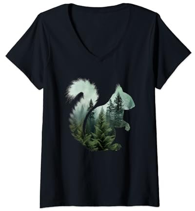 Damen Eichhörnchen Naturliebhaber Wald Wandern Jagd Camping Jäger T-Shirt mit V-Ausschnitt