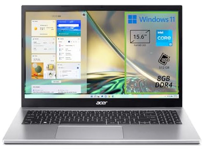 acer Aspire 3 A315-59-34AS PC Portatile, Notebook, Processore Intel Core i3-1215U, RAM 8 GB DDR4, 512 GB PCIe NVMe SSD, Display 15.6 FHD LCD, Scheda Grafica Intel UHD, Windows 11 Home, Silver