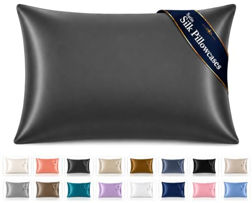 Pamposh Satin Silk Pillowcases For Hair And Skin 4 Pack Standard Size with Envelope Closure (4 Pcs Pillowcases (50 x 75 cm), Charcoal)