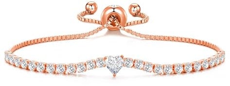Philip Jones Rose Gold Plated Heart Solitaire Friendship Bracelet Created with Zircondia® Crystals