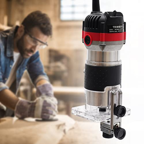 Electric Hand Holz Oberfräse Fräser Kantenfräse Professional Kantenfräse Tischfräsmaschine 1/4 Fräsmaschine Trimmer Einhandfräse Holz Fräse 30000U/min 220V 800W Schwarz + Rot
