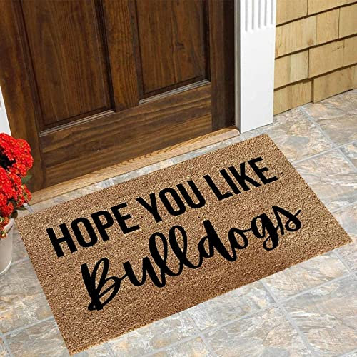 JAXICH Personalized Door Mat Outdoor Mats for Front Door Low Profile Durable Easy Clean Entry Mat HOPE YOU LIKE Bulldogs for Entrance, Inside, Kitchen, Front Back Door, Pets and Dogs