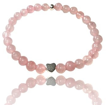Steinfixx® - Echtes Rosenquarz Perlenarmband mit 925 Silberperle und versilbertem Herz - Hochwertiges Edelsteinarmband handgefertigt in Bayern (small 4 mm)