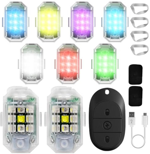 Tutamaz Strobe Drone Light, 2PCS LED Flugzeug Blitzlichter mit Fernbedienung, DJII Mini beleuchtung Drohnen Led Licht, USB Led Aircraft Strobe Lights, Blitzlichter Drone Night Light für Moto,Camping