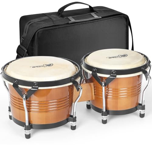 Bongo Drums 16,5 cm und 19,1 cm, Birke Percussion Instrument Bongos für Erwachsene Anfänger, Büffelhandtrommel mit Tragetasche und Stimmschlüssel für Bildung und Praxis