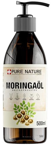 CHOSA Moringaöl 500 ml + Spender | Moringa Öl, Kaltgepresst, Unraffiniert, Veganes Hautpflegeöl, Feuchtigkeits, Pflege für Gesicht, Haut, Haar
