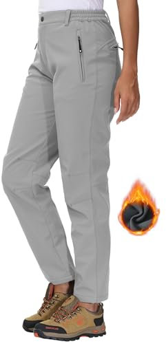YSENTO Damen Softshellhose Winter Wanderhose Skihose wasserdichte Warm Gefüttert Thermohose Outdoorhose Trekkinghose(Hellgrau,XS)