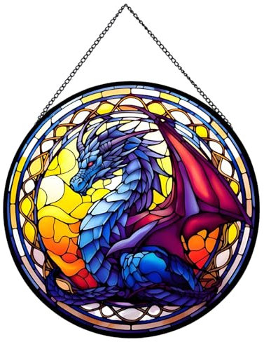 Payutou Celestial Dragon Suncatcher Stained Glass,Halloween Hanging Stained Glass for Windows,20cm/7.87inch Hand-Painted Suncatcher Garden Hangings Thanksgiving Fall Christmas Festival Gift