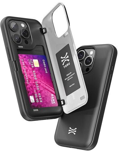TORU CX HYBRID for iPhone 13 Pro Wallet Case | Dual Layer Slim Protective Hard Cover with Hidden 2-Credit Card Slot Holder - Black