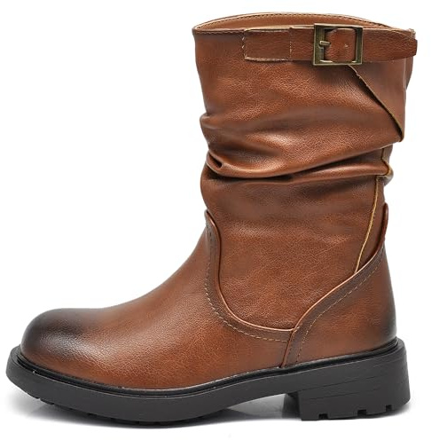 IF Stivali Stivaletti Anfibi Biker Motociclista Arricciati Caviglia Con fibia Da Donna G680