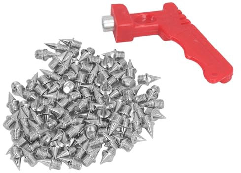 Tbest 100 Clavos Plateados para Zapatos de Pista con Llave de Pico, Clavos de Golf Piramidales de Acero Al Carbono para Deportes de Velocidad, Correr y Escalar