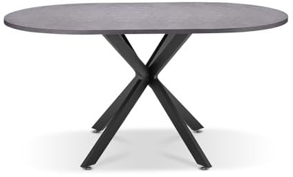 FRANKYSTAR Marui Small - Ovaler Esstisch aus Holz und Metall mit Mittelfuß Kiso 150 x 90 cm - grau