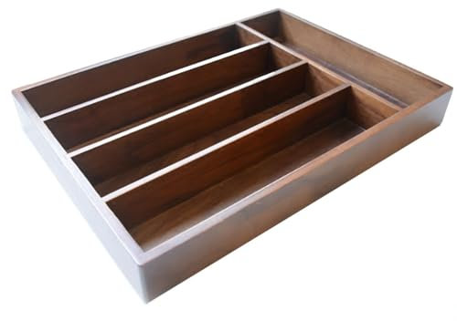 Organizador de cubiertos de madera maciza y bandeja para cajones de cocina