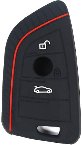 GisWell 1 Stück Schlüssel Hülle für BMW 1er 120i M, Auto Schlüssel Silikon Cover, Passend für 3 Tasten, Ideal für BMW Autoschlüssel Hülle(Schwarz Rot Linie)