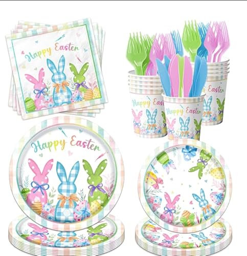 Lenyunge Easter Party Supplies, Easter Plates and Napkins Easter Birthday Party Decorations for Easter