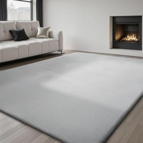 Sour Lemon Teppich Wohnzimmer 240x300cm,Großer Grauer Teppiche Kunstfell | Waschbar Glatt Anti-Rutsch Carpet für Schlafzimmer, Kurzflor rutschfest, fusselfrei, Flauschiger Teppich Bereich Kinderzimmer