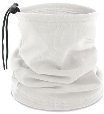 BLUECHOLON Scaldacollo e testa in pile con cordino di regolazione, 100% poliestere, 280 g/m2, interno in pile corallo, 25 x 27 cm, bianco, Taglia unica