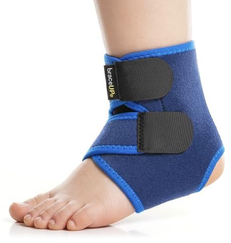 BraceUP Chevillère Enfant – Maintien Cheville Réglable pour le Sport (S) | Cheville Enfant; Talon Ouvert; Compression Réglable; Gauche & Droite