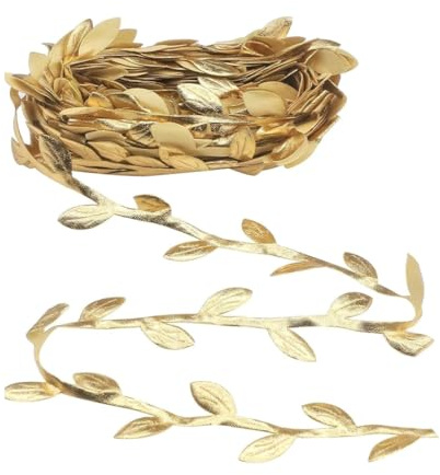 OUDQFCJ Guirlande Artificielle de Feuilles, Garniture Ruban Décoré de Vigne pour Bricolage Artisanat, Fête Mariage, Déco et Baptême, Décoration Table Printemps, Bolduc Doré, 1 pièce (10 mètres) (Or)