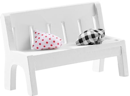 DECHOUS 3stücke Miniatur Gartenbank Weiße Holzbank Mit Kissen Für Miniaturdekoration Puppenhaus Fotorequisiten Leicht Robust Für Landschaftsornamente