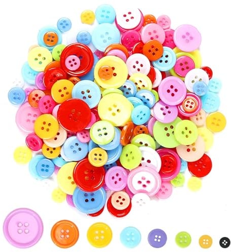 Canollo 100 botones de colores para niños, de resina, redondos, de colores, diferentes tamaños y colores para manualidades, costura, decoración de ropa, proyectos de manualidades y manualidades