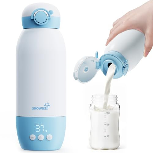 Scaldabiberon Portatile GROWNSY Bottle Warmer Riscaldamento Veloce Latte Materno & Formula, Controllo Temperatura Preciso, Batteria 10000mAh USB-C, Doppia Capacità 600ml
