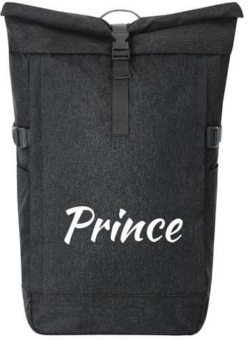 Huuraa Kurierrucksack Prince Schriftzug 30-44 Liter Black Melange Fairtrade Rolltop Rucksack Geschenkidee