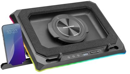 Mars Gaming MNBC-ULTRA, Base di Raffreddamento e Supporto, Ventola da 140mm, Tecnologia CoolCore Airflow, RGB Chroma, 5 Posizioni, Compatibilità Laptop fino a 18”, Supporto Smartphone, 4x USB-A, Nero