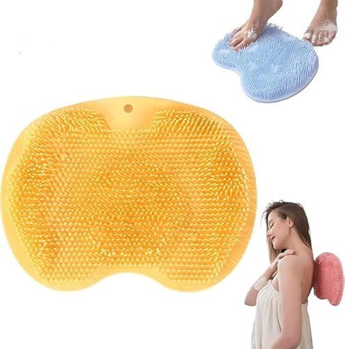 Tappetino in silicone per il massaggio del piede della doccia, con ventose antiscivolo da parete, con fori di scarico, facile da pulire (giallo)