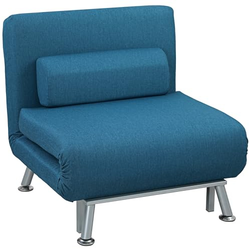 HOMCOM 3 in 1 Schlafsessel Klappbar Schlafsofa mit Bettfunktion Verstellbarer Rückenlehne Kissen Gästebett bis 150kg belastbar Relaxsessel Klappsessel für Wohnzimmer Schlafzimmer 75x70x75cm Blau