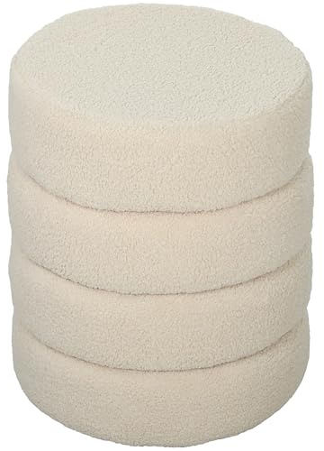 HOMCOM Sitzhocker, Fußhocker, Runder Polsterhocker, Fußstütze mit Sitzkissen, für Wohnzimmer, Schlafzimmer, Beige, Ø40 x 45 cm