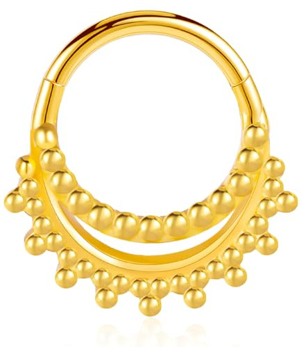 Vankula Septum Piercing Ring Hinged Segment Clicker 8mm 16g Chirurgenstahl Doppelt Nasenpiercing Helix Daith Tragus Conch Piercing Schmuck für Frauen und Männer Gold