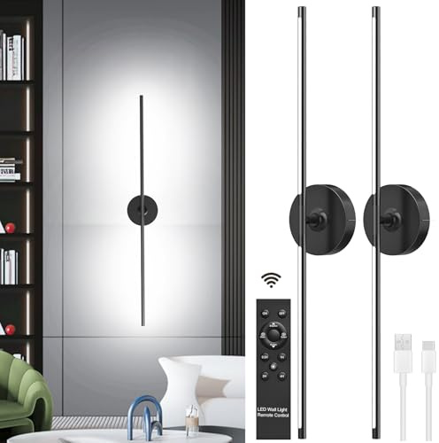 Viugreum 2 Stück Lange LED Wandleuchte Innen 80CM, 35W akku Wandlampe, Innen LED Dimmbar 3000K-6000K Touch Wandleuchten mit Fernbedienung, 350° Drehbare für Schlafzimmer Wohnzimmer Flur Treppenhaus