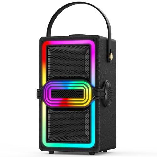 TAMPROAD Altavoz Bluetooth, 120 W de Pico inalámbrico TWS, Altavoces portátiles para Fiestas al Aire Libre con subwoofer, Graves Profundos, Luces LED Coloridas, para el hogar, Camping (Negro)