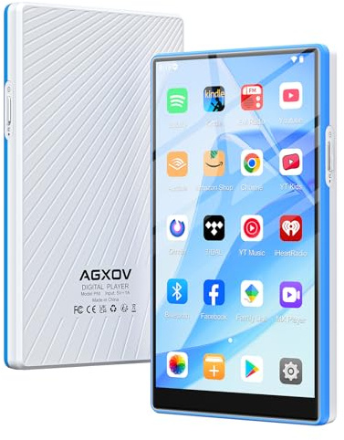 AGXOV 96GB MP3 Player Spotify mit Bluetooth & WLAN, 5 Zoll Touchscreen MP4 Musik Player mit Integriertem Spotify, Deezer, FM-Radio, Sprachrecorder, Blau und Weiß